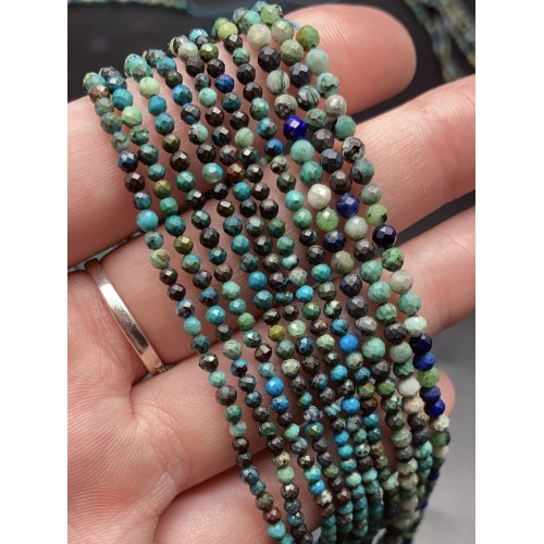 Каменные бусины, Хризоколла, шарик огранка, 2 мм, длина нити 38 см