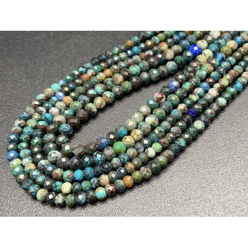 Каменные бусины, Хризоколла, рондель, огранка, 3х4 мм, длина нити 38 см