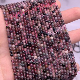 Каменные бусины, Турмалин, шарик гладкий, 3 мм, нить 38 см