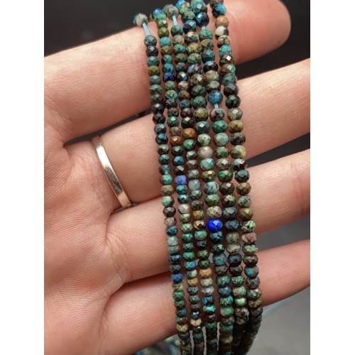 Каменные бусины, Хризоколла, рондель, огранка, 2х3 мм, длина нити 38 см