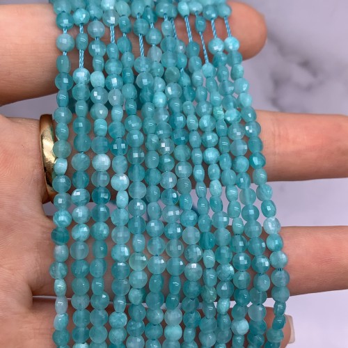 Каменные бусины, Амазонит, монетка, огранка, 4х2,5 мм, длина нити 38 см