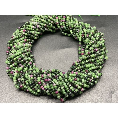 Каменные бусины, Рубицоизит, рондель, огранка, 3х2 мм, длина нити 38 см