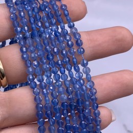 Каменные бусины, Халцедон, голубой, тонированный, монетка, огранка, 4х2,5 мм, длина нити 38 см