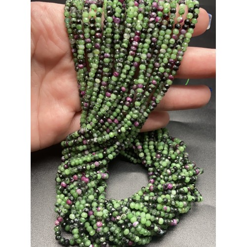 Каменные бусины, Рубицоизит, рондель, огранка, 3х2 мм, длина нити 38 см