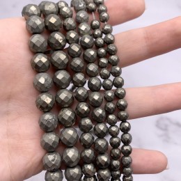 Каменные бусины, Пирит, огранка, шарик 6 мм, длина нити 38 см