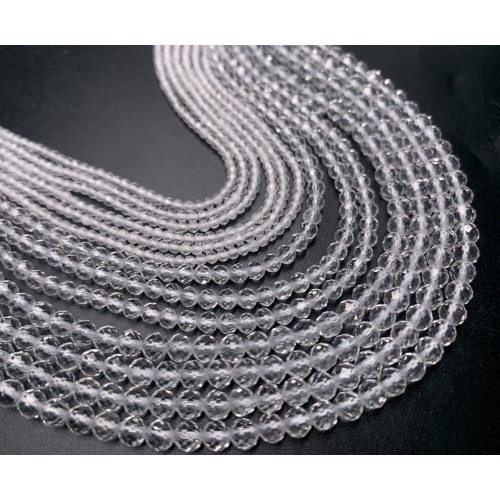 Каменные бусины, Горный Хрусталь (люкс), шарик огранка 3 мм, длина нити 38 см