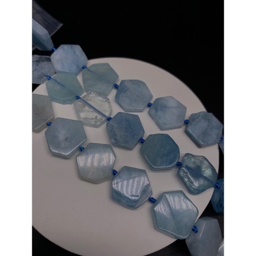 Каменные бусины, Голубой Берилл, Аквамарин, фриформы, 16 мм, толщина 5 мм, длина нити 38 см