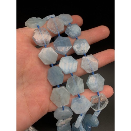Каменные бусины, Голубой Берилл, Аквамарин, фриформы, 16 мм, толщина 5 мм, длина нити 38 см