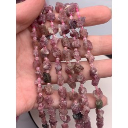 Каменные бусины, Турмалин розовый, Рубеллит, не обработанный, фриформы, 7-9 мм, длина нити 38 см