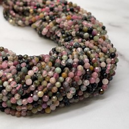 Каменные бусины, Турмалин, шарик огранка, 3 мм, нить 38 см