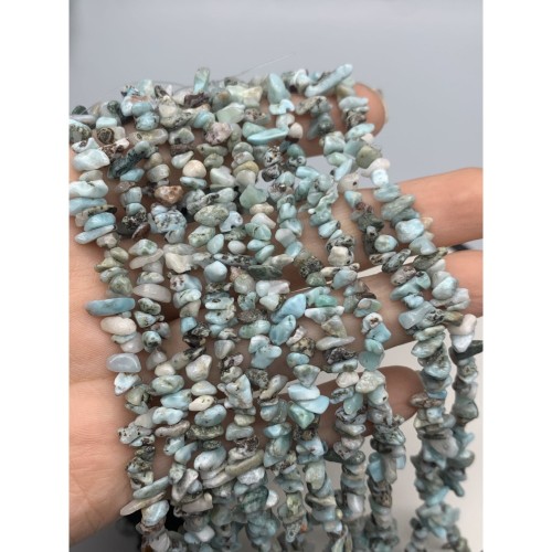 Каменные бусины, Ларимар, крошка, фриформы, 5х3 мм, длина нити 76 см