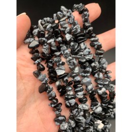 Каменные бусины, Обсидиан снежный, крошка, фриформы, 9х6 мм, длина нити 78 см