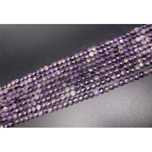 Каменные бусины, Аметист, огранка, монетка, 6х3 мм, длина нити 38 см