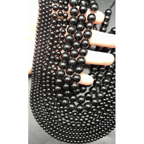 Каменные бусины, Турмалин, чёрный, Шерл, шарик гладкий, 10 мм, длина нити 39 см