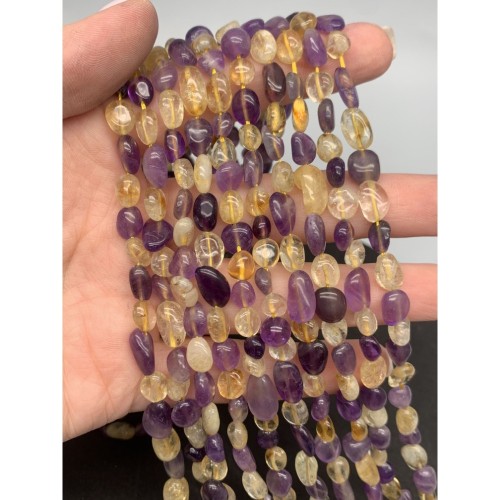 Каменные бусины, Аметрин (аметист+цитрин), фриформы, 8х6 мм, длина нити 38 см