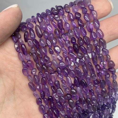 Каменные бусины, Аметист, фриформы, 6х4 мм, длина нити 38 см