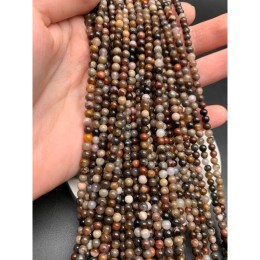 Каменные бусины, Яшма, пейзажная, фантазийная, "Окаменелое дерево", шарик гладкий, 4 мм, длина нити 38 см