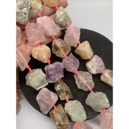 Каменные бусины, Микс камней, не обработанный, фриформы, 20-28 мм, длина нити 38 см, 14-15 шт