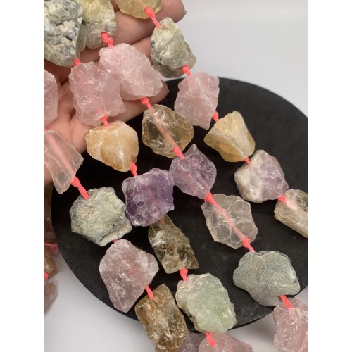 Каменные бусины, Микс камней, не обработанный, фриформы, 20-28 мм, длина нити 38 см, 14-15 шт