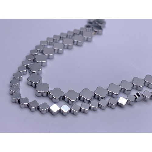 Каменные бусины, Гематит синтетический, серебро, клевер, размер 6 мм, нить 38 см