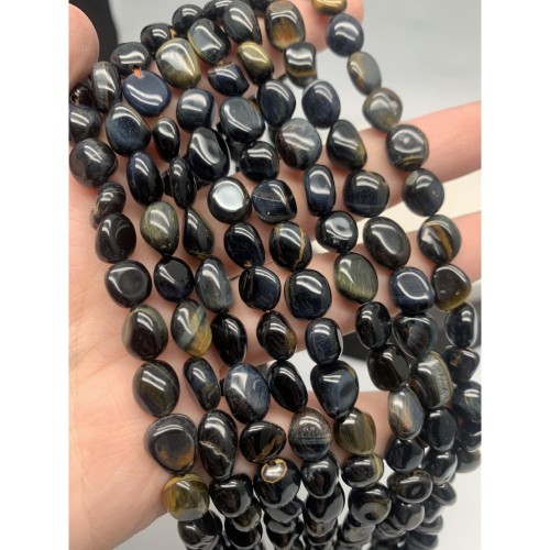 Каменные бусины, Соколиный глаз, фриформы, 10х8 мм, длина нити 38 см