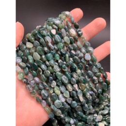 Каменные бусины, Агат Моховой, фриформы, 10х6 мм, длина нити 38 см