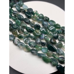 Каменные бусины, Агат Моховой, фриформы, 10х6 мм, длина нити 38 см