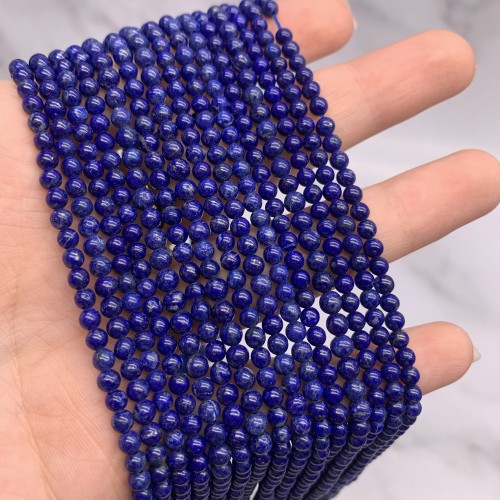 Каменные бусины, Лазурит люкс, с золотыми включениями, шарик гладкий, 3,8 - 4 мм, длина нити 38 см