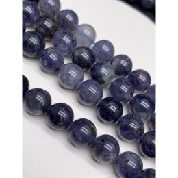 Каменные бусины, Иолит (Водяной Сапфир), шарик гладкий, 12 мм, длина нити 19 см