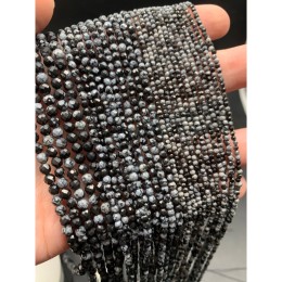 Каменные бусины, Обсидиан снежный, шарик огранка, 4 мм, длина нити 38 см