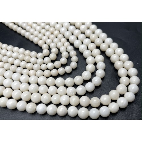 Каменные бусины, Коралл, белый, шарик гладкий, 6 мм, длина нити 38 см