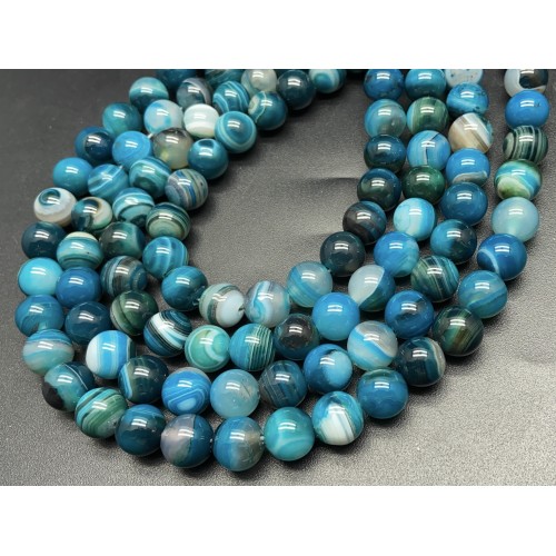 Каменные бусины, Агат, тонированный, чёрно-голубой, шарик гладкий, 12 мм, длина нити 38 см