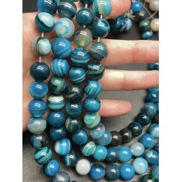 Каменные бусины, Агат, тонированный, чёрно-голубой, шарик гладкий, 12 мм, длина нити 38 см