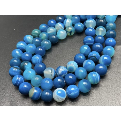 Каменные бусины, Агат, тонированный, синий, шарик гладкий, 12 мм, длина нити 38 см