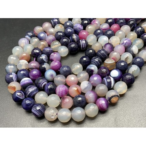 Каменные бусины, Агат, тонированный, фиолетовый, шарик огранка, 12 мм, длина нити 38 см