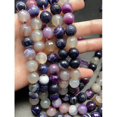 Каменные бусины, Агат, тонированный, фиолетовый, шарик огранка, 12 мм, длина нити 38 см