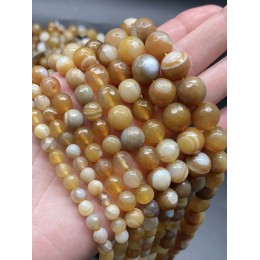 Каменные бусины, Агат, тонированный, коричнево-желтый, шарик огранка, 10 мм, длина нити 38 см