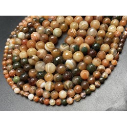 Каменные бусины, Агат, тонированный, коричнево-зелёный, шарик огранка, 12 мм, длина нити 38 см