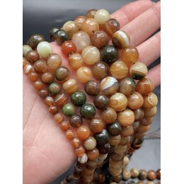 Каменные бусины, Агат, тонированный, коричнево-зелёный, шарик огранка, 12 мм, длина нити 38 см