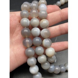 Каменные бусины, Агат, тонированный, серый, шарик гладкий, 12 мм, длина нити 38 см