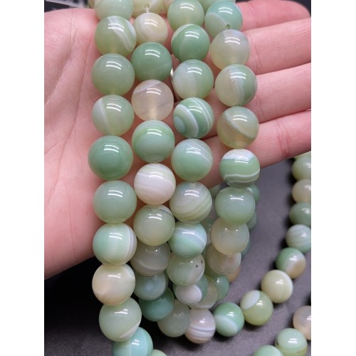 Каменные бусины, Агат, тонированный, светло-салатовый, шарик гладкий, 12 мм, длина нити 38 см