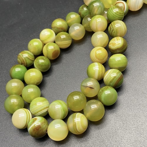 Каменные бусины, Агат, тонированный, оливковый, шарик гладкий, 12 мм, длина нити 38 см