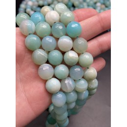 Каменные бусины, Агат, тонированный, голубой, шарик огранка, 12 мм, длина нити 38 см