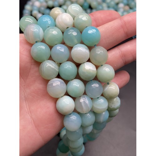 Каменные бусины, Агат, тонированный, голубой, шарик огранка, 12 мм, длина нити 38 см