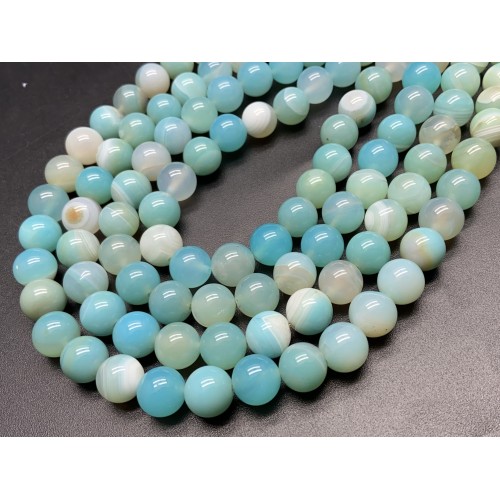 Каменные бусины, Агат, тонированный, голубой, шарик гладкий, 12 мм, длина нити 38 см