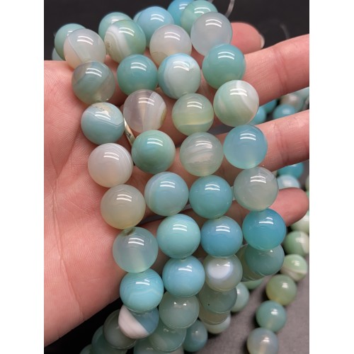 Каменные бусины, Агат, тонированный, голубой, шарик гладкий, 12 мм, длина нити 38 см