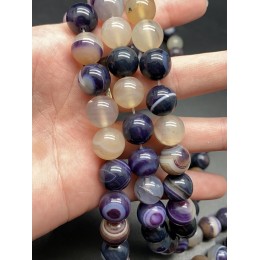 Каменные бусины, Агат, тонированный, фиолетовый, шарик гладкий, 12 мм, длина нити 38 см