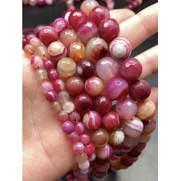 Каменные бусины, Агат, тонированный, бордово-розовый, шарик огранка, 8 мм, длина нити 38 см