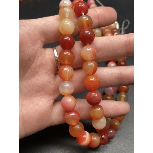 Каменные бусины, Агат, тонированный, оранжевый, шарик гладкий, 12 мм, длина нити 38 см