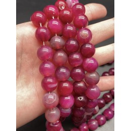 Каменные бусины, Агат, тонированный, тёмно-розовый, шарик гладкий, 12 мм, длина нити 38 см